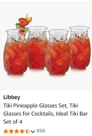 Libbey Tiki Pineapple Glasses Set, Tiki Glasses For Cocktails, Ideal Tiki Bar Set Of 4