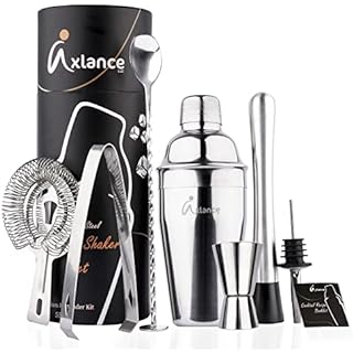 Axlance Llc Cocktail Set 8 Pcs In Premium Packaging - Complete Cocktail Kit - High Grade 304 Stainless Steel - 550 Ml Cocktail Shaker, Double-Sided Jigger - Including Exclusive Cocktail Recipes Bonus