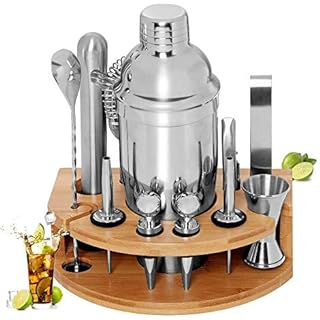 Britor Cocktail Shaker Set,Cocktail Set With Bamboo Stand,12 Piece Bartender Kit, 750Ml Stainless Steel Martini Cocktail Shaker With Cocktail Recipes Booklet