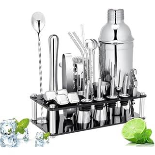 Cocktail Shaker Set Martini Shaker Set Stainless Steel Bartender Kit With Acrylic Stand Cocktail Booklet Professional Bar Tools For Drink Mixing, Home, Bar, Party, 4 Whiskey