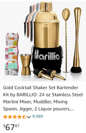 Gold Cocktail Shaker Set Bartender Kit
