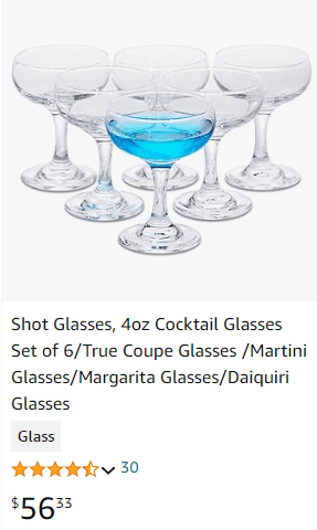 Shot Glasses, 4Oz Cocktail Glasses Set Of 6