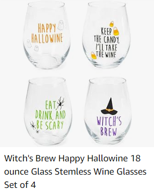 Witch'S Brew Happy Hallowine 18 Ounce Glass Stemless Wine Glasses Set Of 4